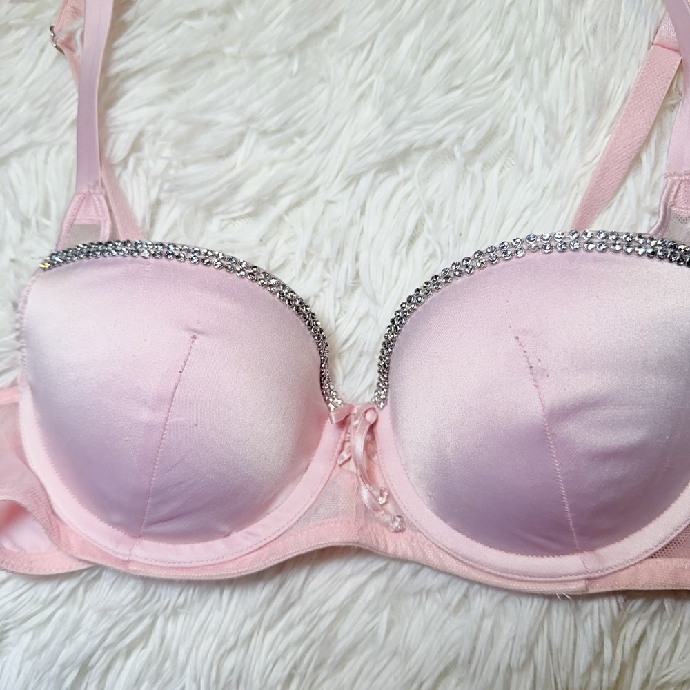 Victoria's Secret Very Sexy Pink Rhinestone Balconette Bra 32B Y2K - Picture 2 of 16